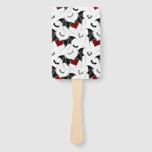 Halloween heart with black bat wings hand fan