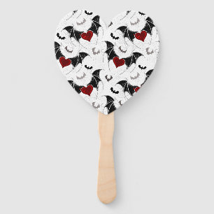 Halloween heart with black bat wings hand fan