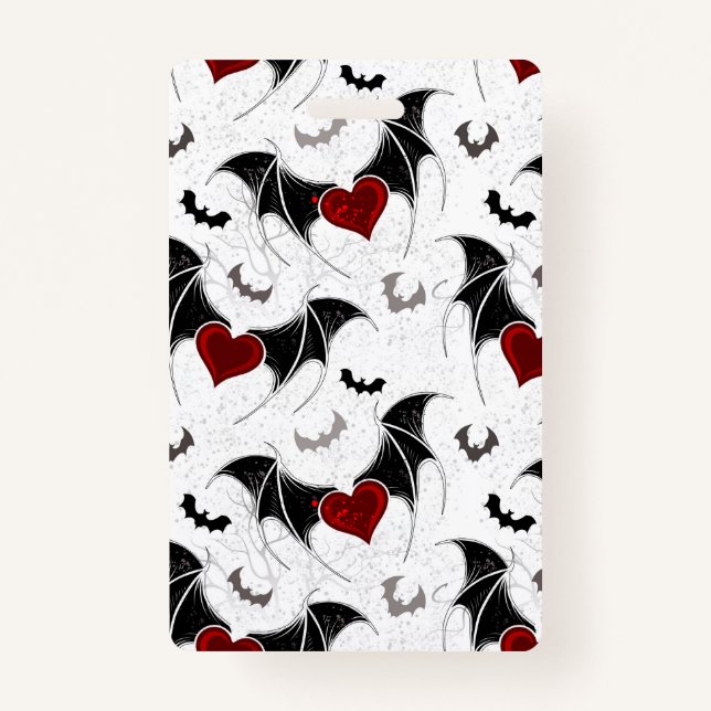 Halloween heart with black bat wings ID badge (Front)