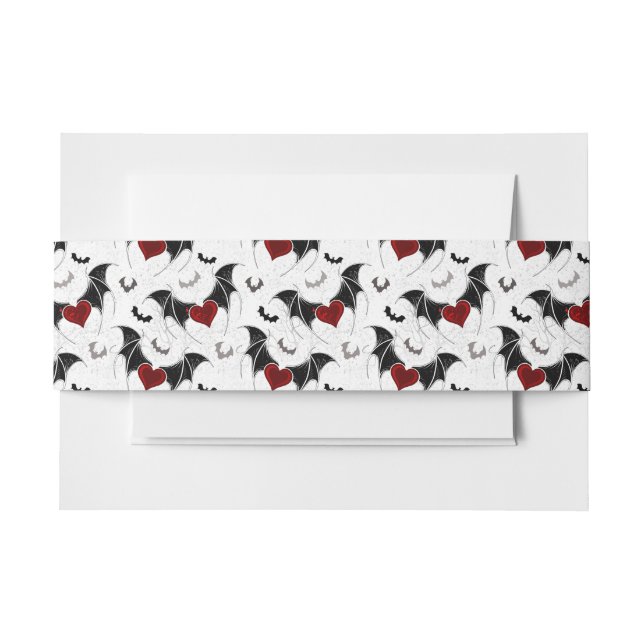 Halloween heart with black bat wings invitation belly band (Front Example)