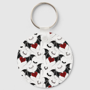 Halloween heart with black bat wings key ring