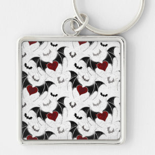 Halloween heart with black bat wings key ring