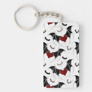 Halloween heart with black bat wings key ring