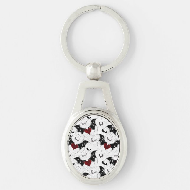 Halloween heart with black bat wings key ring (Front)