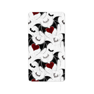 Halloween heart with black bat wings label