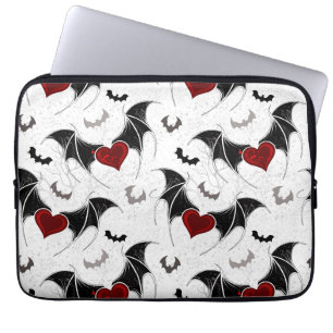 Halloween heart with black bat wings laptop sleeve