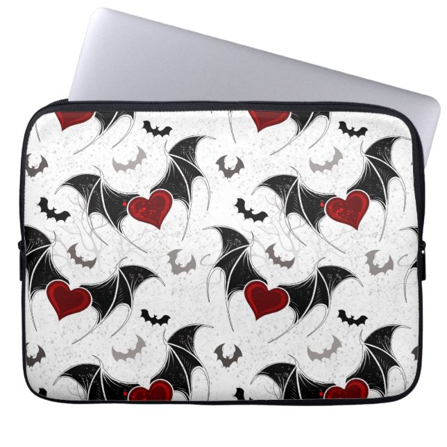 Halloween heart with black bat wings laptop sleeve (Front)