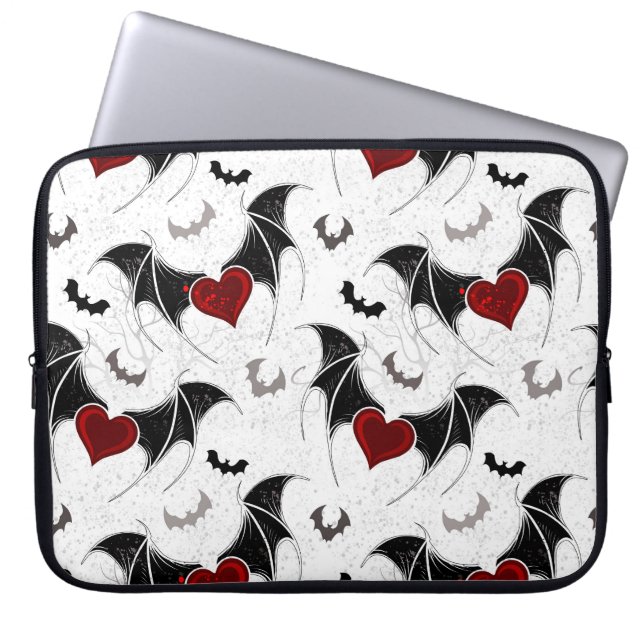 Halloween heart with black bat wings laptop sleeve (Front)