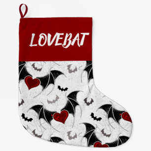 Halloween heart with black bat wings large christmas stocking