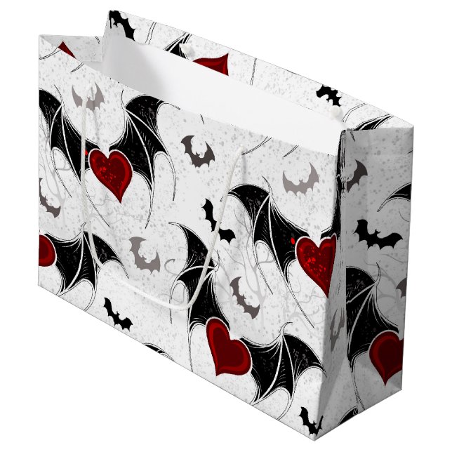 Halloween heart with black bat wings large gift bag (Front Angled)