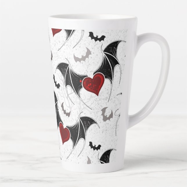 Halloween heart with black bat wings latte mug (Right)