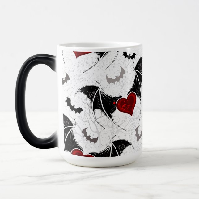 Halloween heart with black bat wings magic mug (Left)