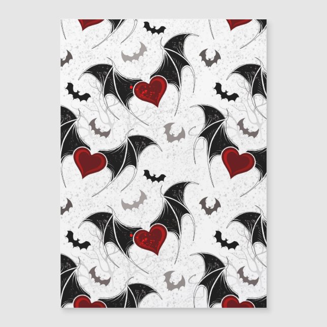Halloween heart with black bat wings magnetic invitation (Front)