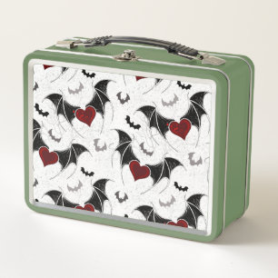 Halloween heart with black bat wings metal lunch box