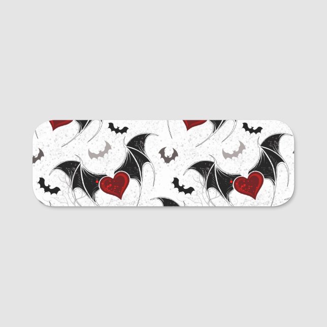 Halloween heart with black bat wings name tag (Front)