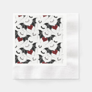 Halloween heart with black bat wings napkin