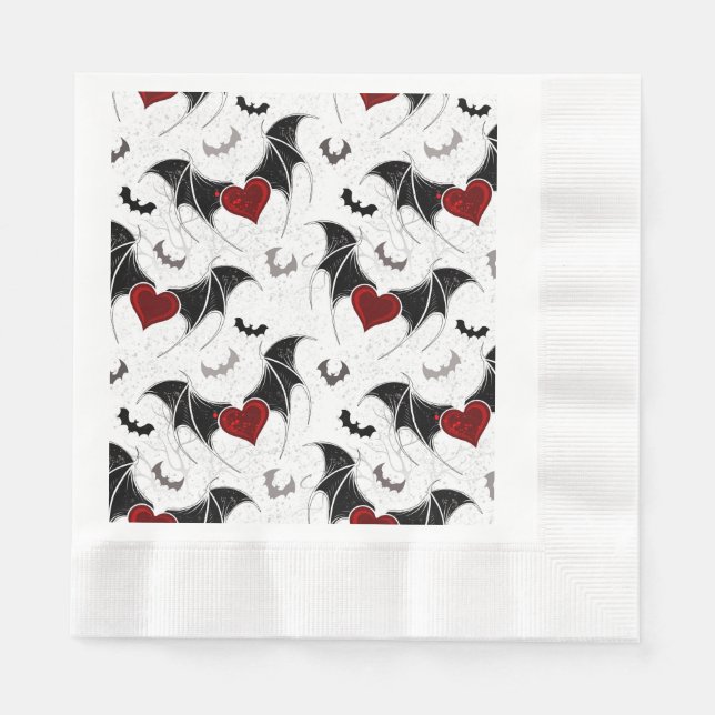 Halloween heart with black bat wings napkin (Front)