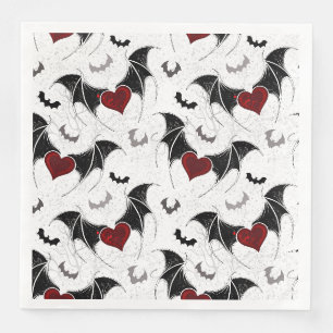 Halloween heart with black bat wings napkin