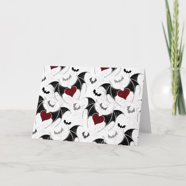Halloween heart with black bat wings note card (Front)