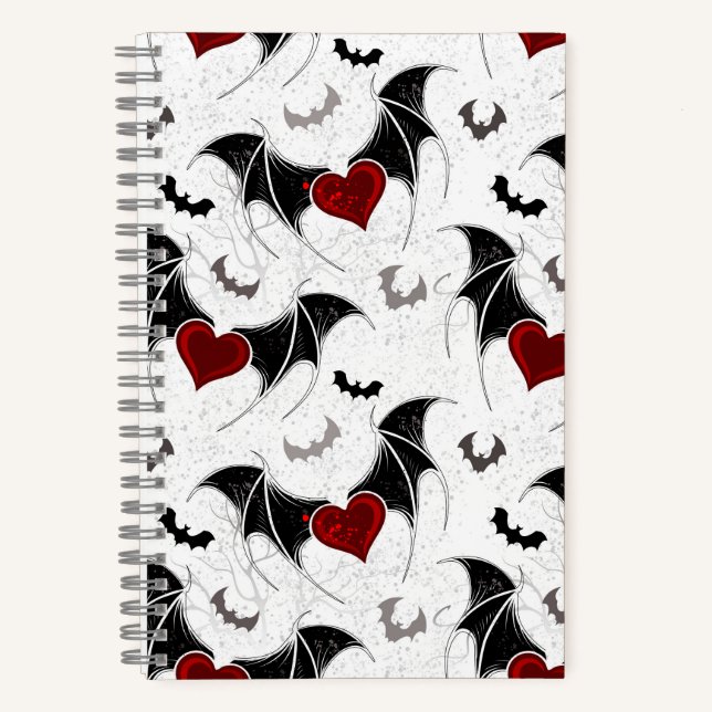 Halloween heart with black bat wings notebook (Front)