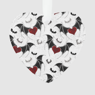 Halloween heart with black bat wings ornament