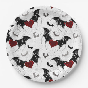 Halloween heart with black bat wings paper plate