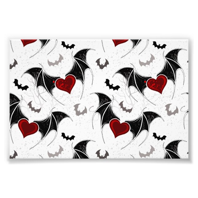 Halloween heart with black bat wings photo print (Front)