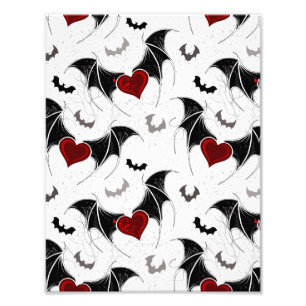 Halloween heart with black bat wings photo print