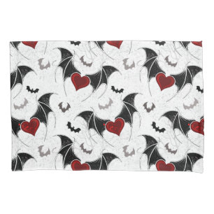 Halloween heart with black bat wings pillowcase