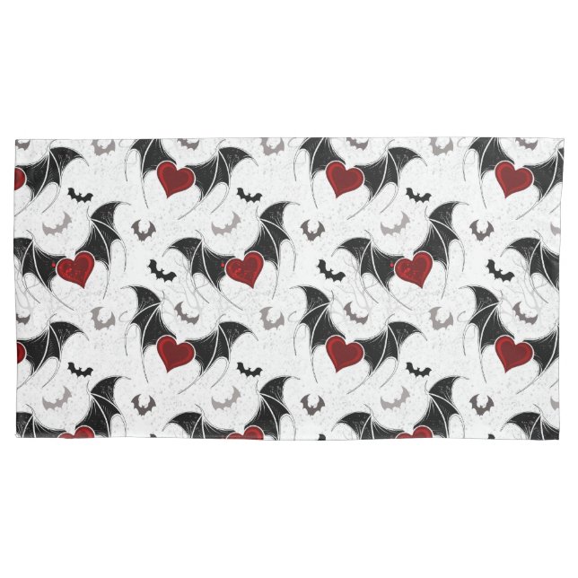 Halloween heart with black bat wings pillowcase (Front-Left)