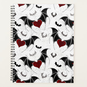 Halloween heart with black bat wings planner