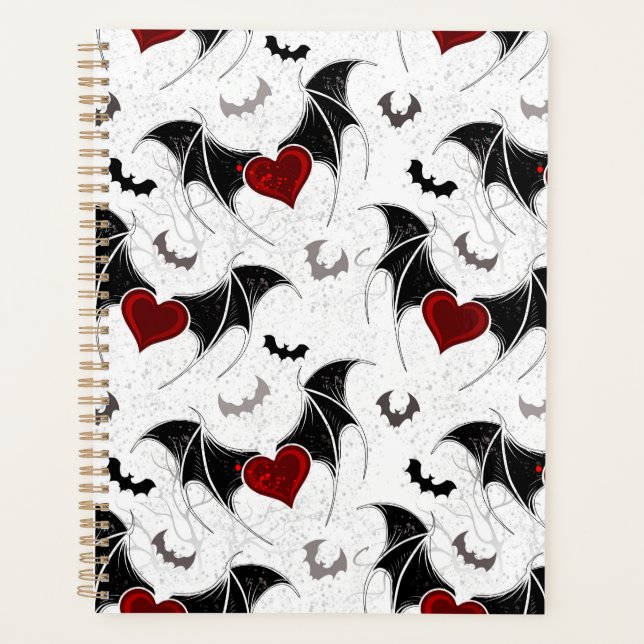 Halloween heart with black bat wings planner (Front)