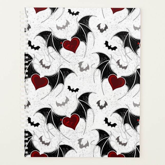 Halloween heart with black bat wings planner (Front)