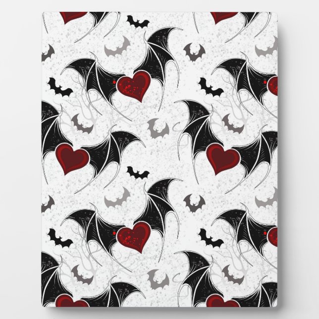 Halloween heart with black bat wings plaque (Front)