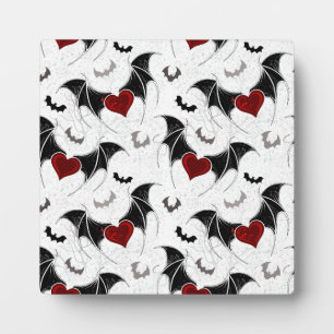 Halloween heart with black bat wings plaque