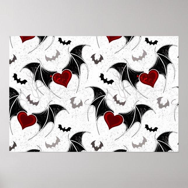 Halloween heart with black bat wings poster (Front)