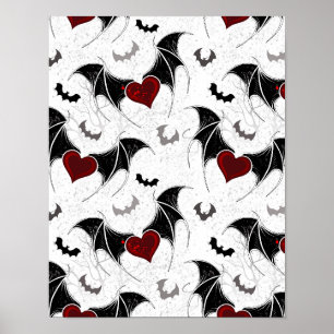 Halloween heart with black bat wings poster