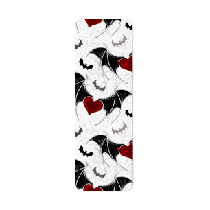 Halloween heart with black bat wings return address label