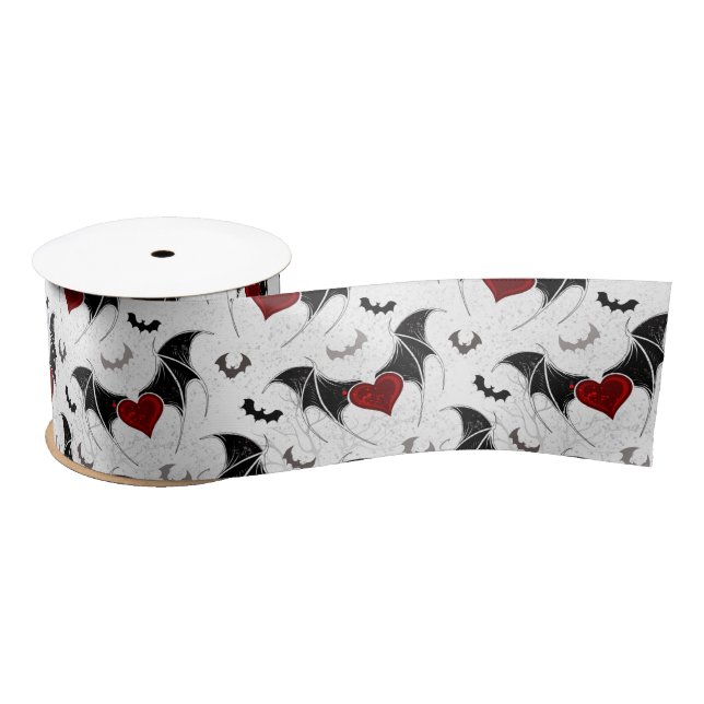 Halloween heart with black bat wings satin ribbon (Spool)