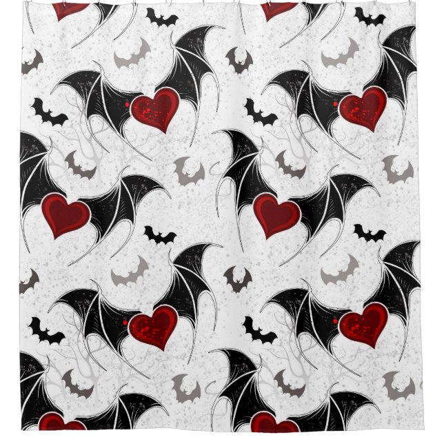 Halloween heart with black bat wings shower curtain (Front)