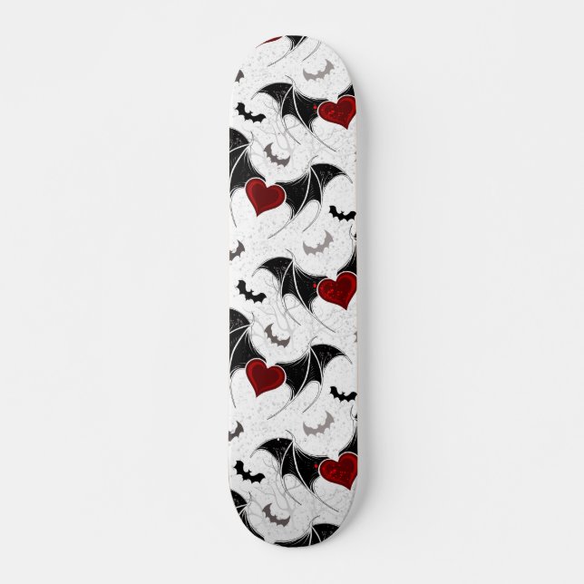 Halloween heart with black bat wings skateboard (Front)
