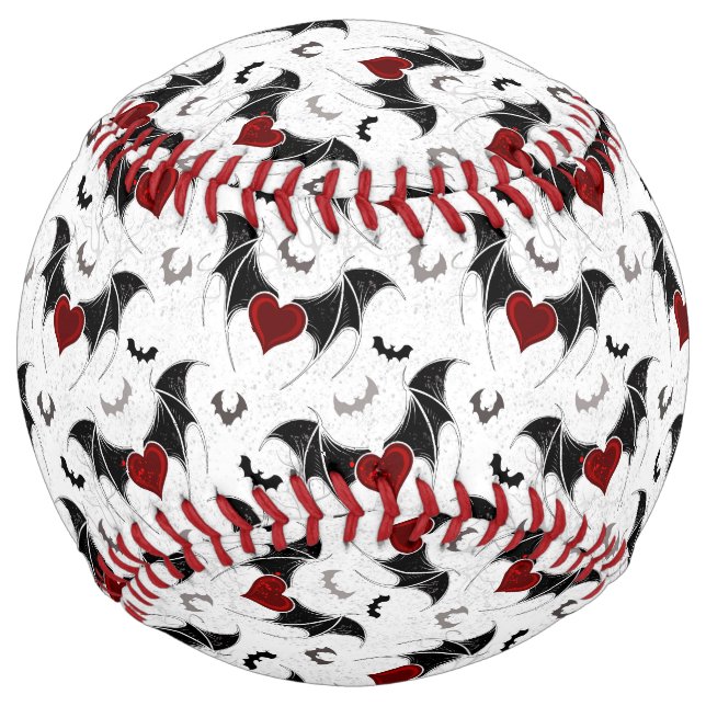 Halloween heart with black bat wings softball (Front)
