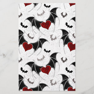 Halloween heart with black bat wings stationery