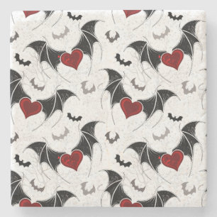 Halloween heart with black bat wings stone coaster