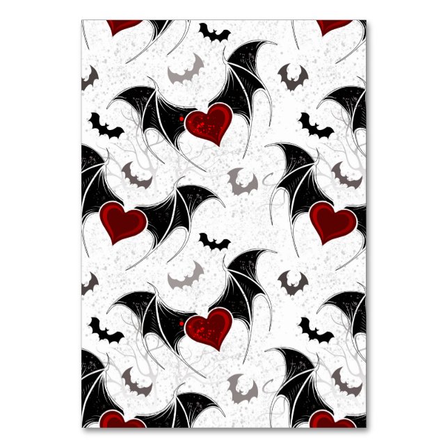 Halloween heart with black bat wings table number (Front)