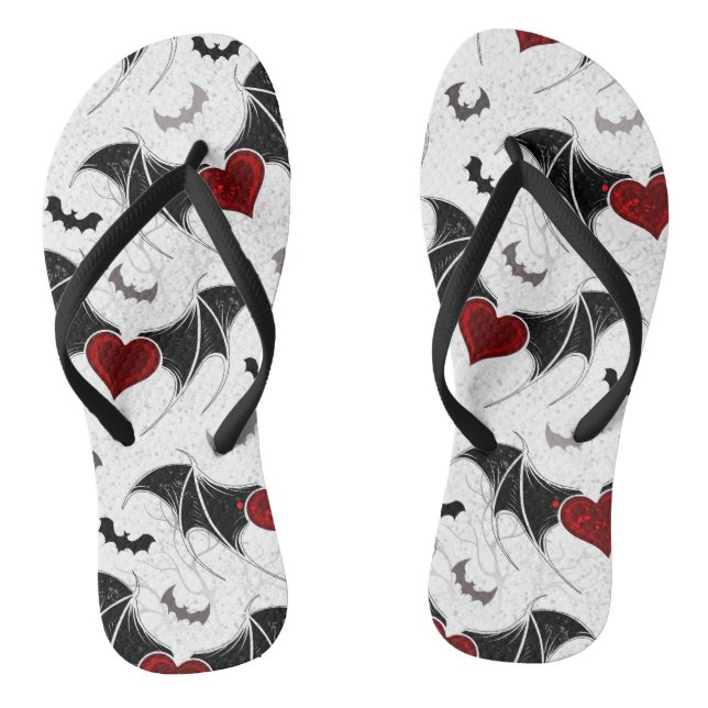 Halloween heart with black bat wings thongs (Footbed)