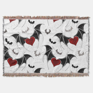 Halloween heart with black bat wings throw blanket