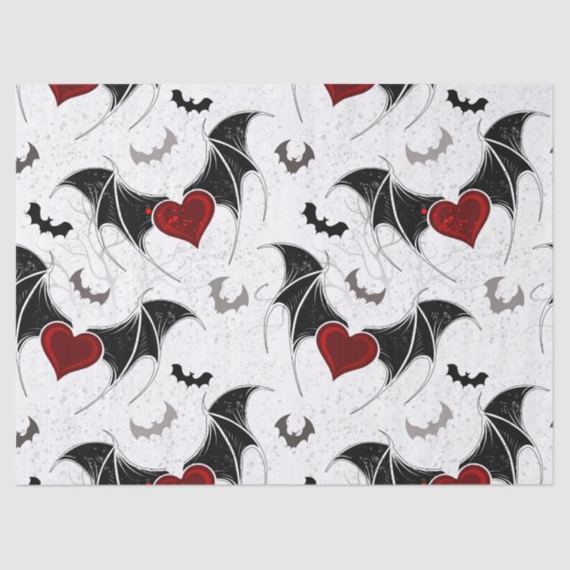 Halloween heart with black bat wings tissue paper (Front)