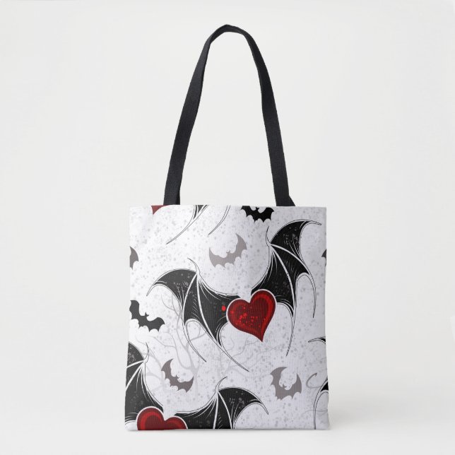 Halloween heart with black bat wings tote bag (Front)