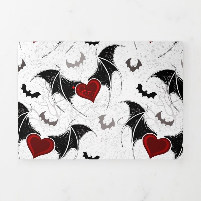 Halloween heart with black bat wings Tri-Fold announcement (Cover)